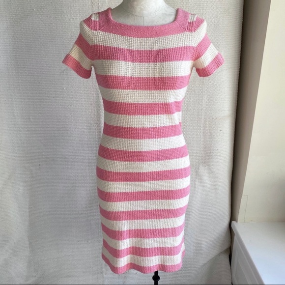 Vintage Dresses & Skirts - Vintage 60s 70s Easter BARBIE Dress S/M Knit Pink Striped Mini Pink White Stripe